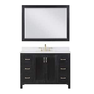 Hadiya 48 in. W x 22 in. D x 34 in. H Single Sink Bath Vanity in Black Oak with White Composite Stone Top and Mirror