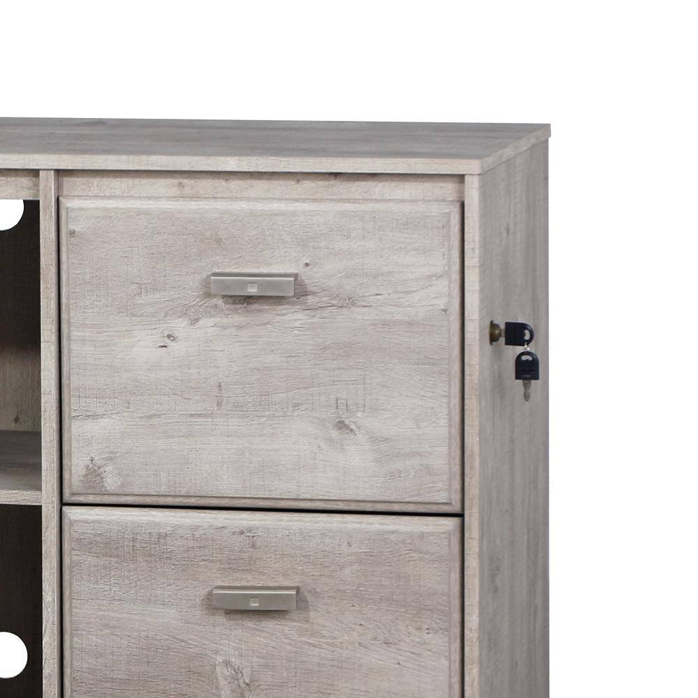 Washed Gray 2-Drawer Wood File Cabinet with Shelves