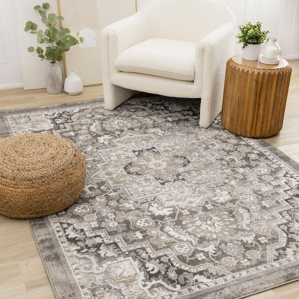 Veran Collections 5 ft. x 8 ft. Taupe Classic, Elegant Indoor Area Rug