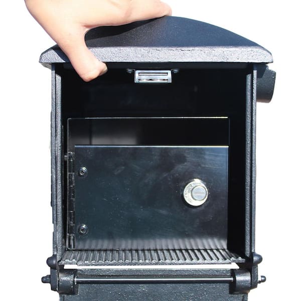 Lewiston Black Post Mount Locking Insert Mailbox with Decorative Fluted Base and Ball Finial Lewiston Black Post Mount Locking Insert Mailbox with Decorative Fluted Base and Ball Finial