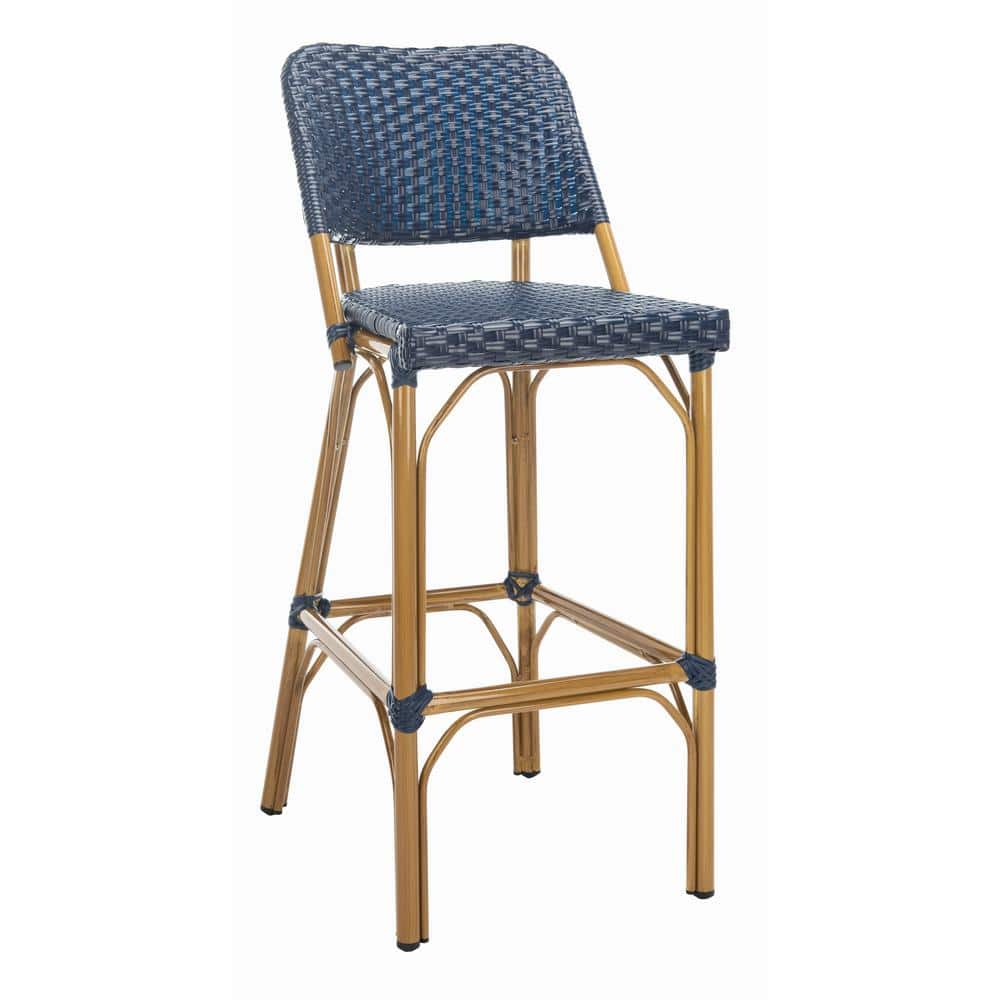 Tropical Chic Black PE Rattan High Back Bar Stool 17"x20"x41"
