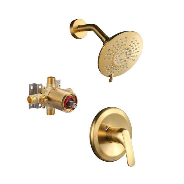 Single Handle 5-Spray Shower Faucet 1.8 GPM with 6 in. Adjustable Heads in Brushed Gold