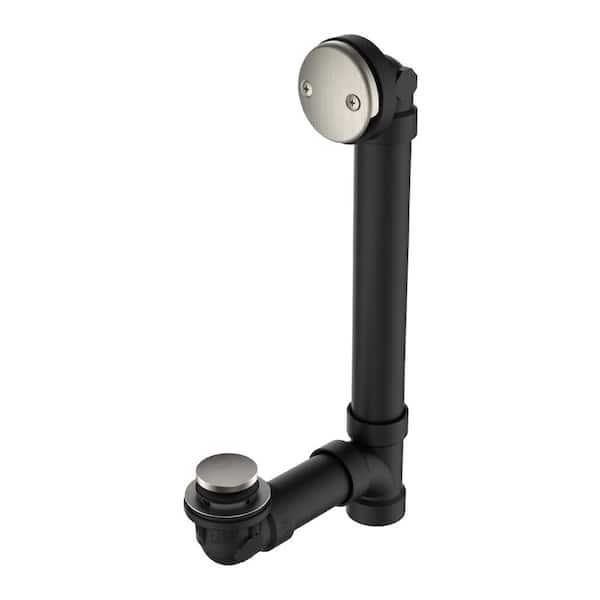 PF WaterWorks Brushed Nickel Trim Toe-Touch Bathtub Drain - Sch. 40 Black ABS