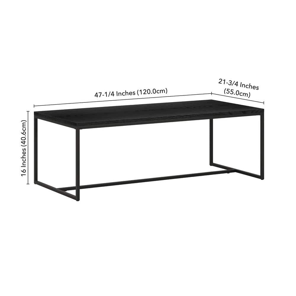 Boone 47'' Rectangular Black Grain Wood & Metal Coffee Table