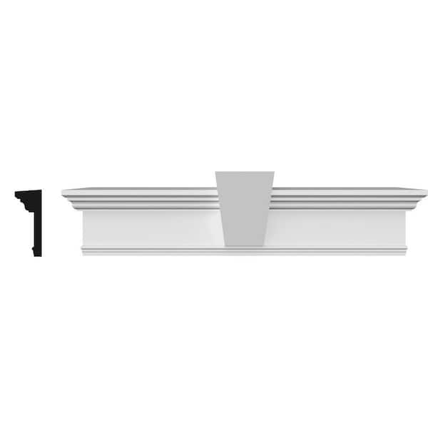 1 in. x 97 in. x 7-1/4 in. Polyurethane Crosshead Moulding with Flat Keystone