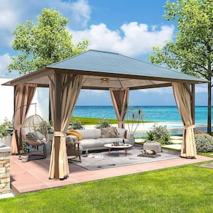 12 ft. x 18 ft. Hardtop Gazebo, Outdoor Polycarbonate Roof Canopy, Aluminum Frame Permanent Pavilion, Sunshade for Patio