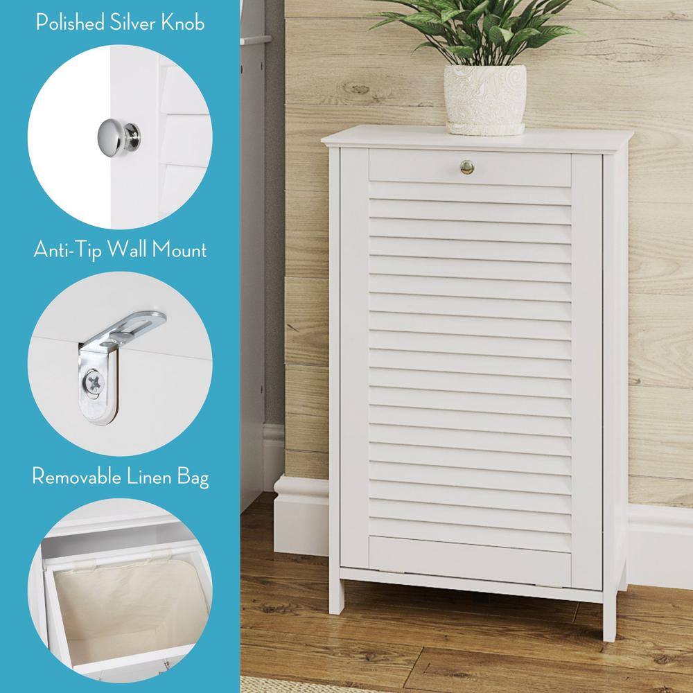 White Wood Composite Tilt-Out Laundry Hamper Cabinet with Cloth Bag