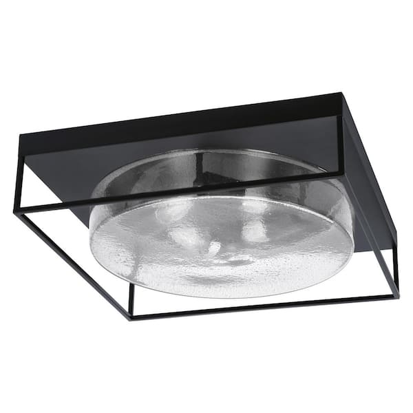 Unbranded Ashland 18 in. 4 Light Matte Black Flush Mount with Smoke Bubble Glass Shade No Bulbs Included