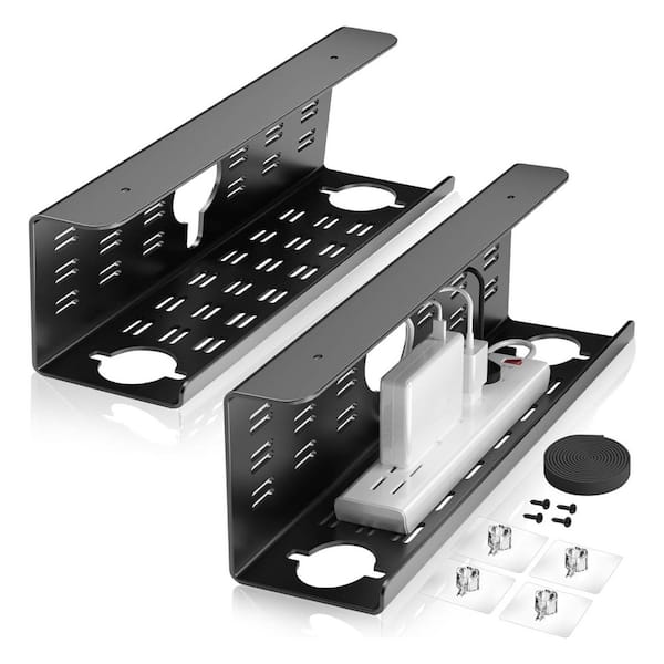 Yichuhaoxi 2 Pack Cable Management Under Desk 32 in. Alloy Steel Large Tray No Drill Tape Screw Installation Wire Organizer Black