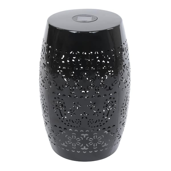 Unbranded Black Round Iron Solar 12.25 in. Side Table