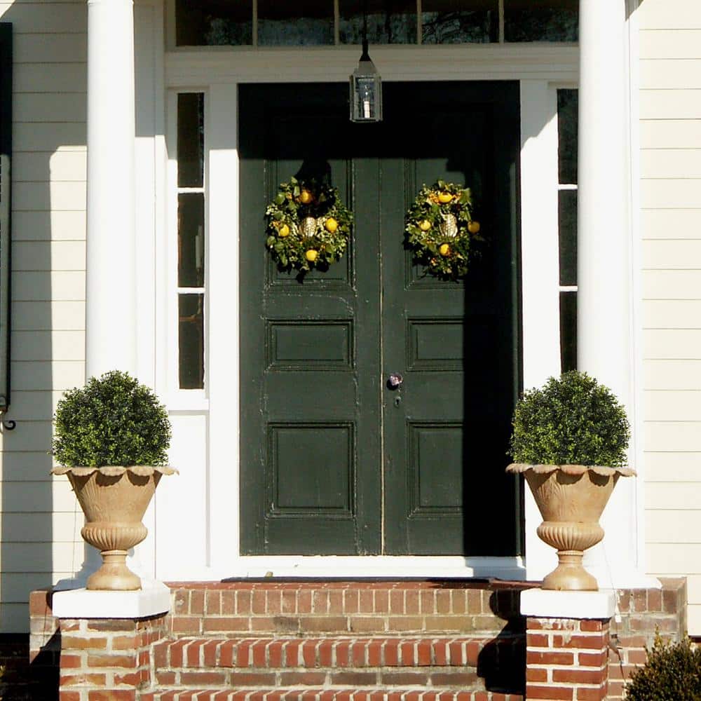 22'' Green Plastic Potted Eucalyptus Topiary Trees Set of 2
