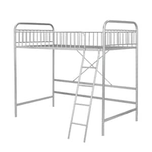 Silver Twin Loft Bed with Full-Length Guardrail and Ladder