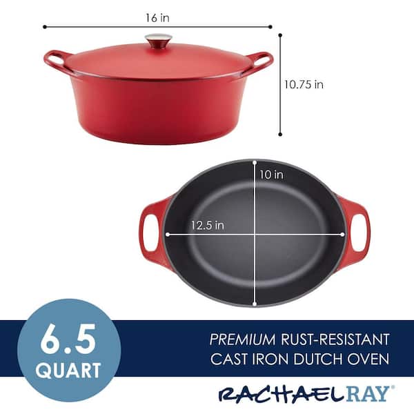Rachael Ray Enameled Cast Iron Dutch Oven Casserole Induction Pot with Lid,  5 Quart, Red 