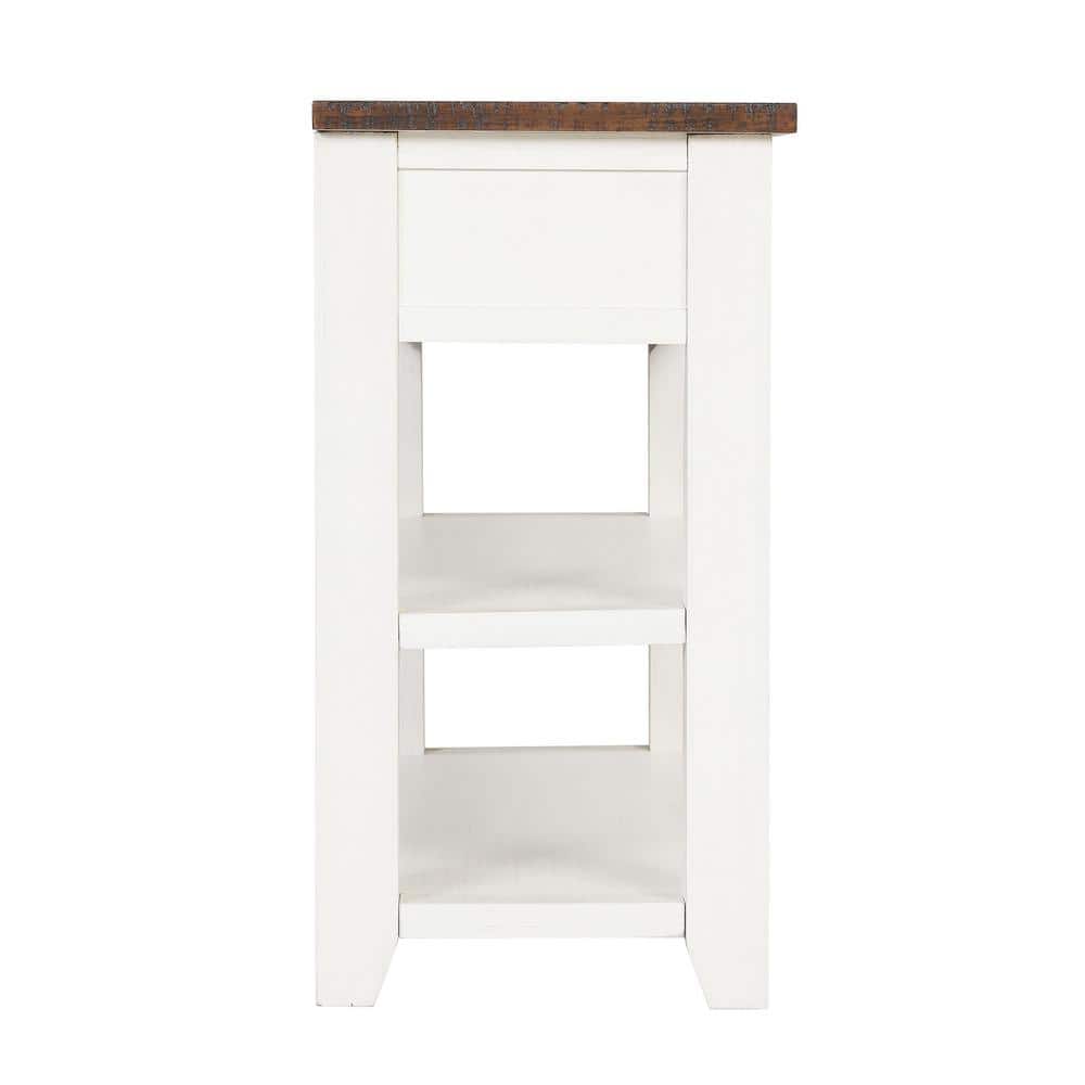 Antique White and Brown Wood Console Table with Storage