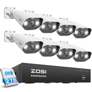 4K 8-Channel 5MP 2TB POE NVR Home Security Camera System with 8X Wired Spotlight Cameras, Car Detect, Face Recognition