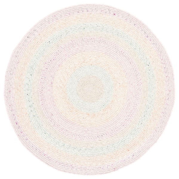 Braided 3 ft. x 3 ft. Round Pink/Sage Concentric Pastel Area Rug