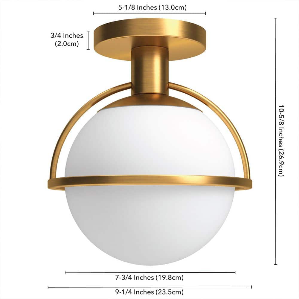 Cieonna Antique Brass 10" Globe Semi Flush Mount Ceiling Light