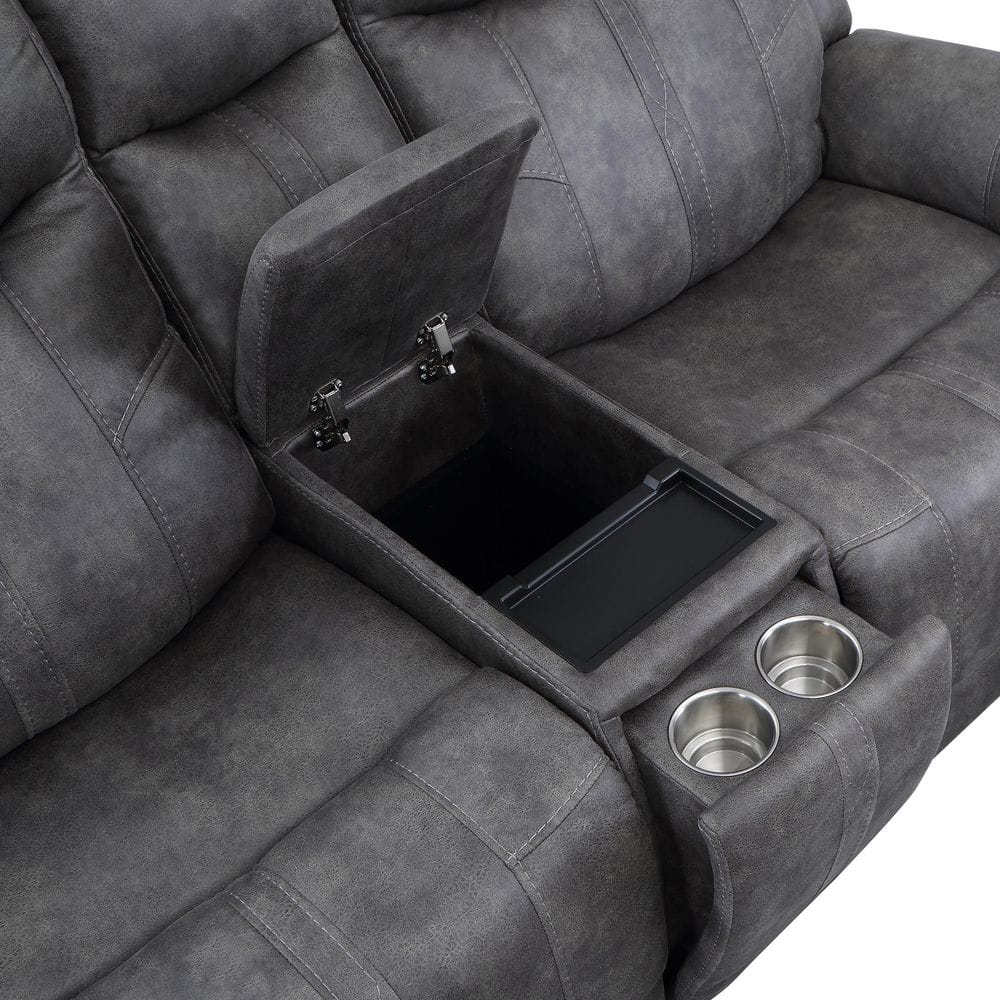 Gray Faux Suede Power Reclining Loveseat with Storage