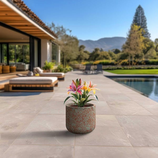 14 in. Medium Muted Teal (Enhanced Interior) Concrete Round Planter / Pot with Drainage Holes