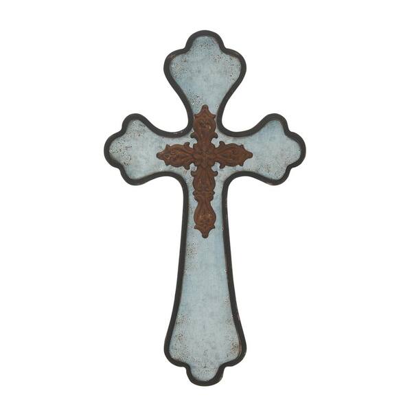 Litton Lane 14 in. x 25 in. Rustic Wood and Metal Filigree Wall Cross