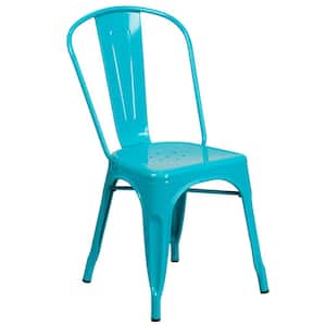 Metal Outdoor Dining Chair in Crystal Teal-Blue
