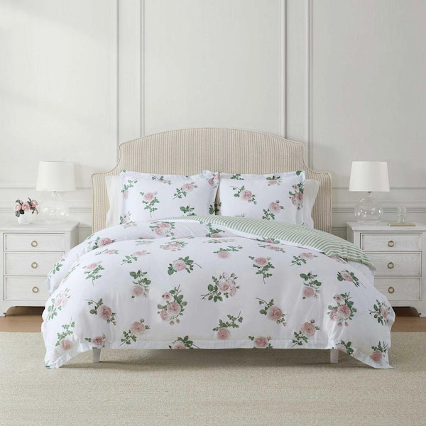 MARTHA STEWART Farmhouse Toile 3-Piece White/Blue Quartz/Mtn Range