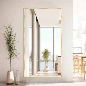 32 in. W x 71 in. H Oversized Aluminum Alloy Rectangle Full Length Gold Wall Mounted/Standing Mirror Floor Mirror