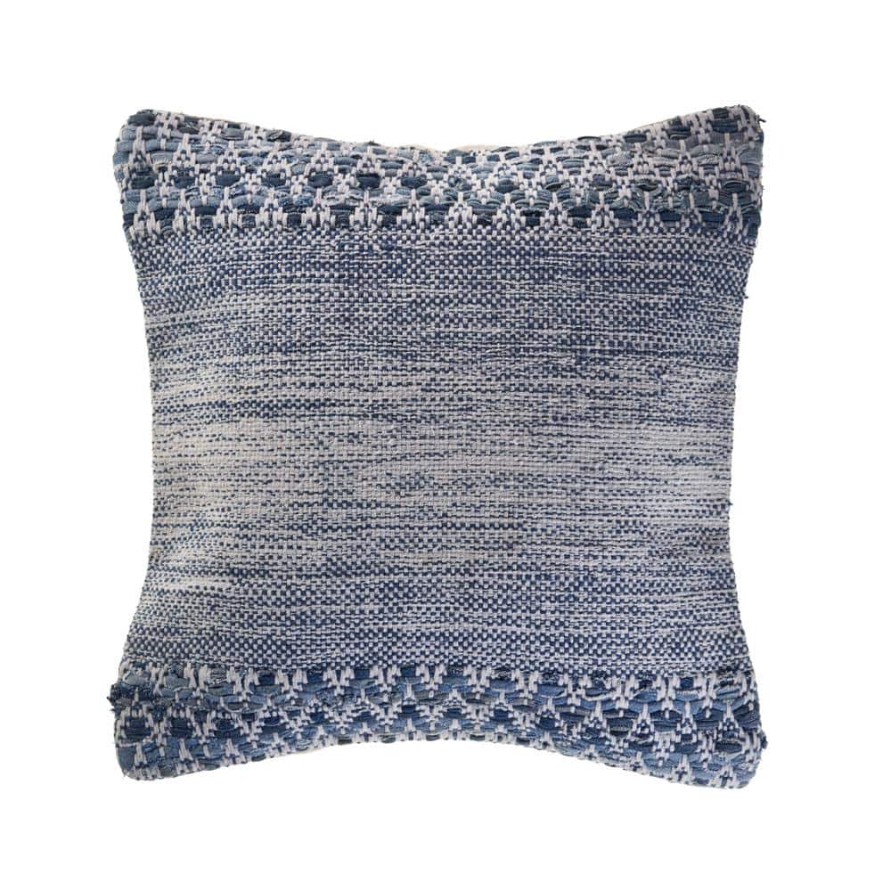 Weathered Blue / Ivory 20 in. x 20 in. Textured Indoor Throw Pillow