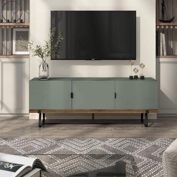 Eliot 60 in. Sage Green Tv Stand Fits Tv's Up To 65 in. With 3-Cabinets