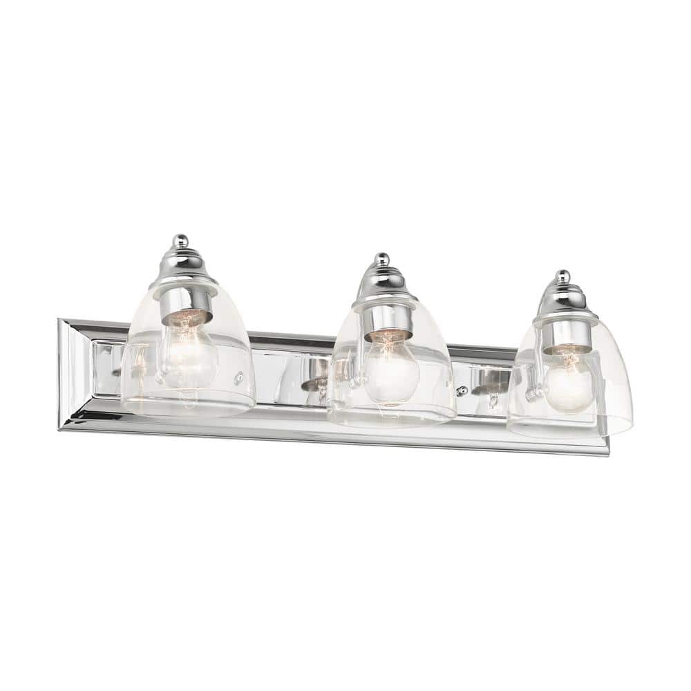 Elegant Polished Chrome 3-Light Vanity Sconce with Hand Blown Glass Shades