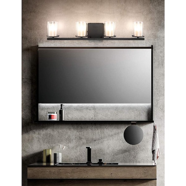 25.8 in. 4 Light Black Vanity Light with Milky Glass shade