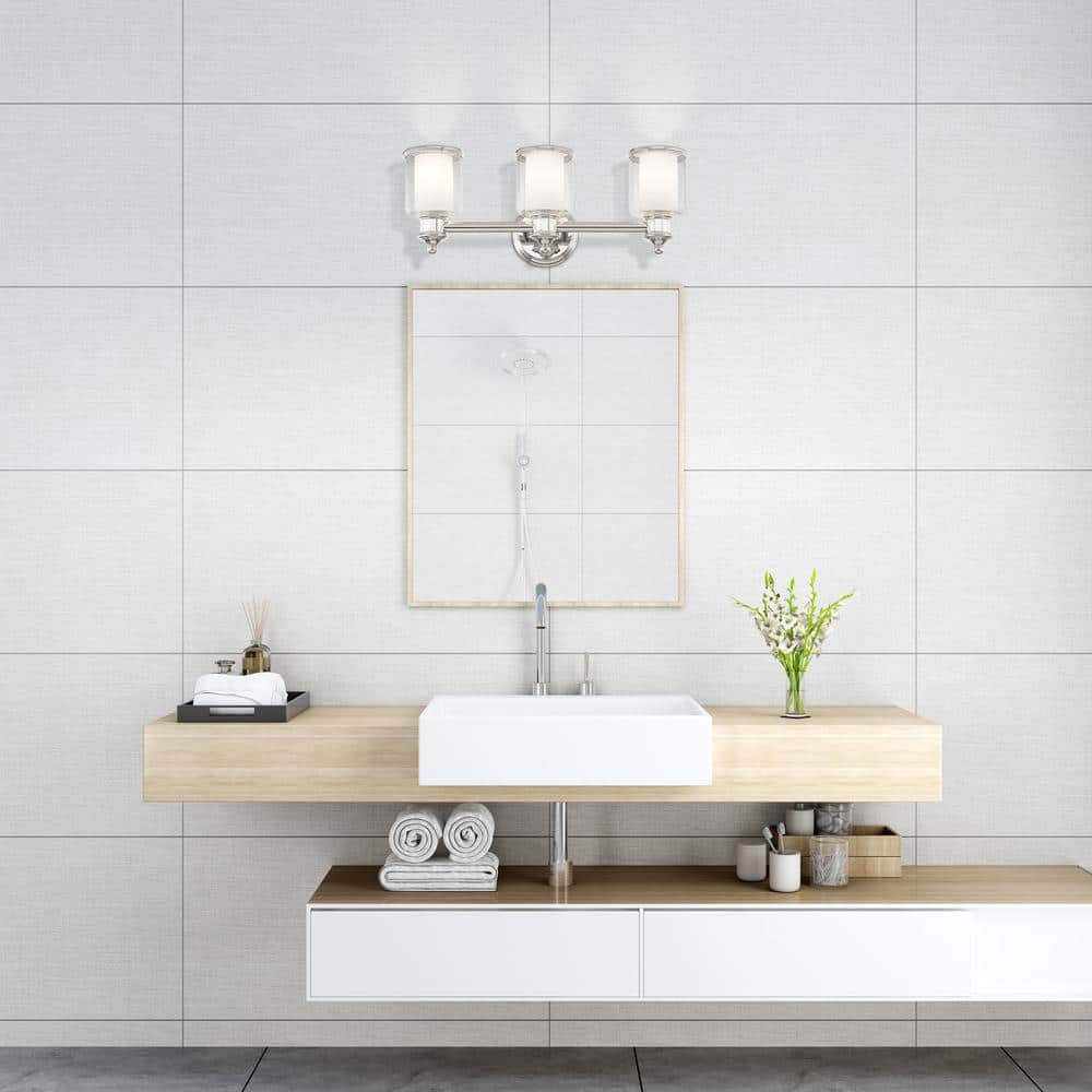 Polished Nickel 3-Light Vanity Light with Handcrafted Glass