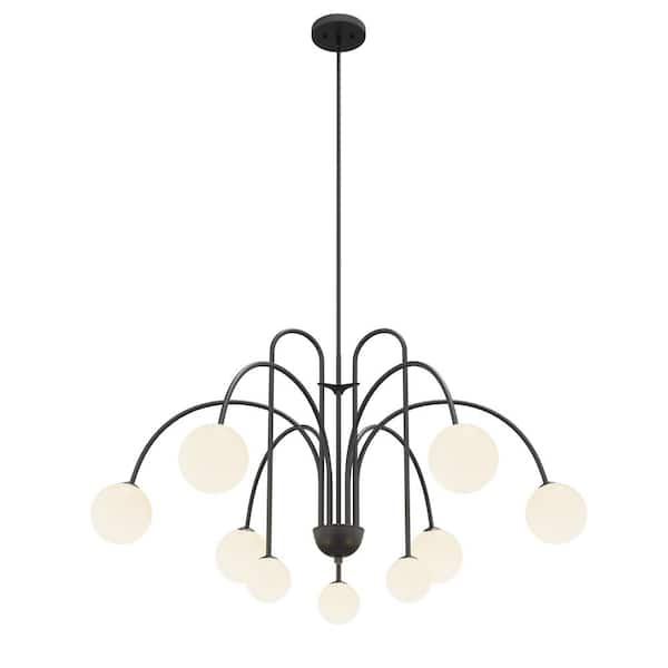aiwen Modern 9-Light Black Globe Chandelier Height Adjustable Hanging Pendant Lighting with Glass Shades