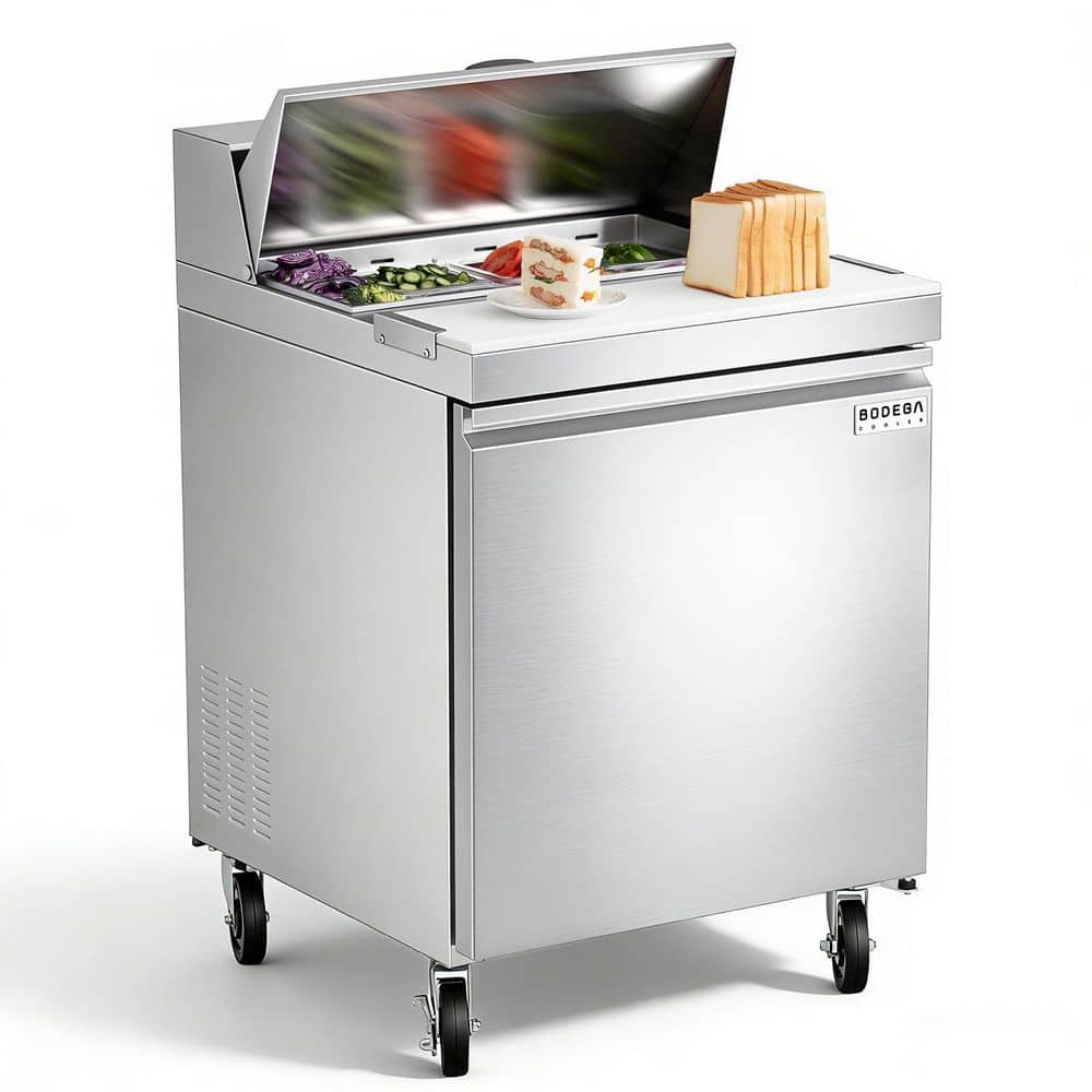 28 in. Commercial Refrigerator Sandwich and Salad Prep Table, 8 cu. ft. Stainless Steel Refrigerated Food Prep Station