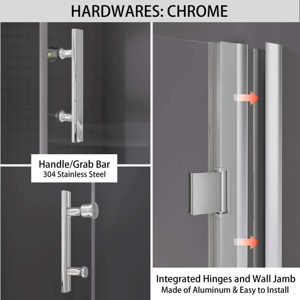 Matte Black Frameless Glass Pivot Shower Door, 36-37.25" W x 72" H