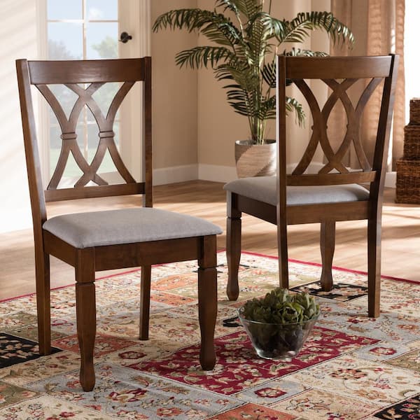 Augustine Grey and Walnut Brown Fabric Dining Chair (Set of 2)