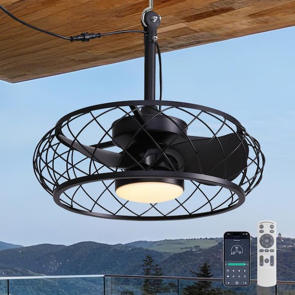 20in Indoor/Outdoor Black LED Waterproof Cage Ceiling Fan Light with Dimming and Timer (Includes Remote Control)