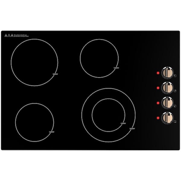 30 in. 4 Elements Radiant Electric Cooktop in Black with 9 Heating Level (240-Volt/6700-Watt)