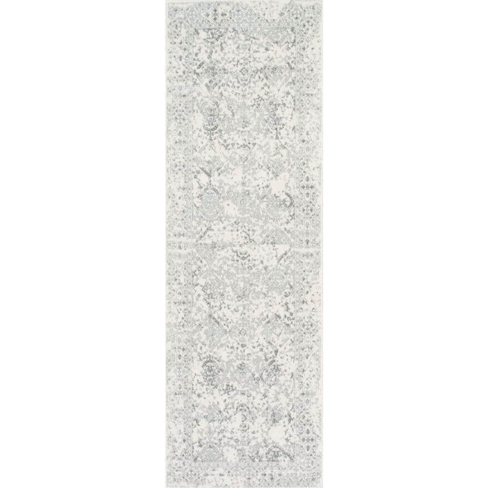 Ivory and Gray Synthetic Reversible Runner Rug, 2' x 6'