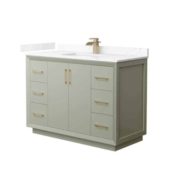 Wyndham Collection Strada 48 in. W x 22 in. D x 35 in. H Single Bath Vanity in Light Green with Giotto Quartz Top