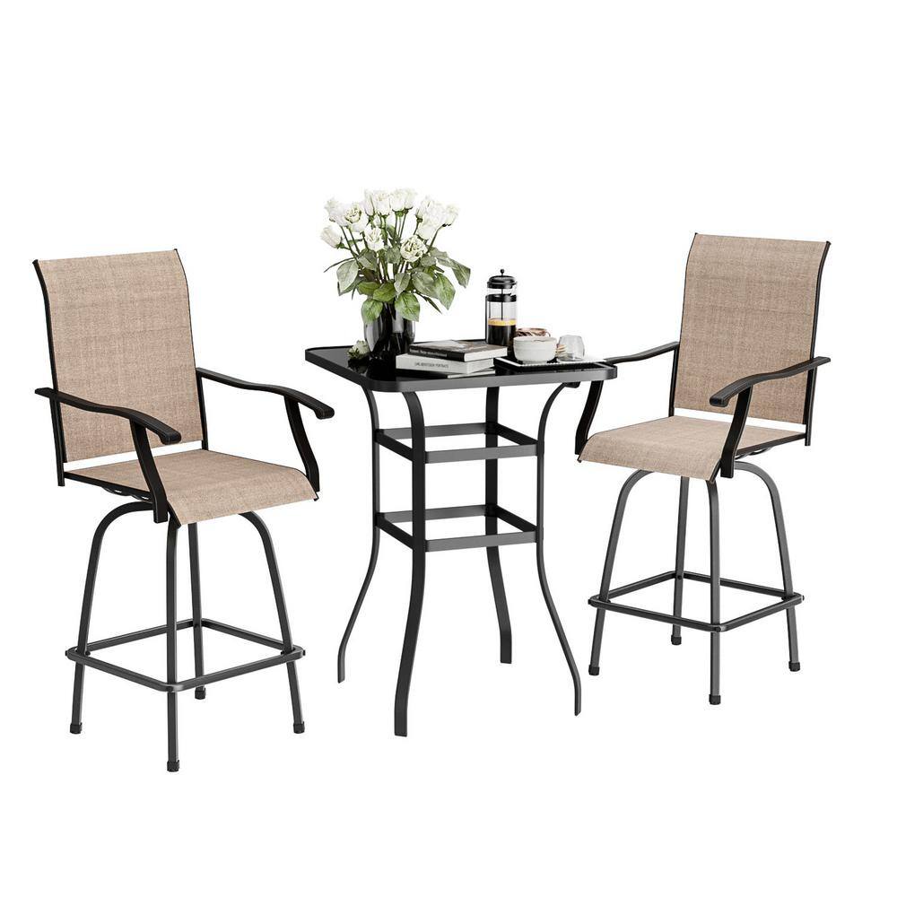 Tozey Chillrest 3Pieces Metal Squre Patio Bar Height Outdoor Bistro