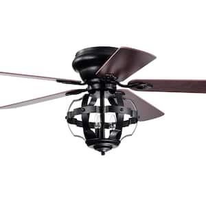 Haley 52 in. 3-Light Indoor Black Finish Ceiling Fan with Light Kit