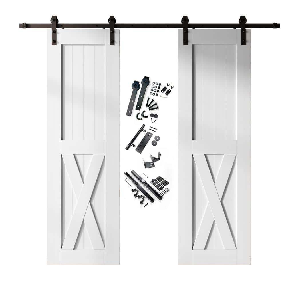 24 in. x 84 in. X-Frame White Double Pine Wood Interior Sliding Barn Door with Hardware Kit, Non-Bypass price history on PriceWatchPro