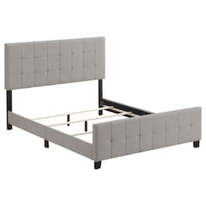 Fairfield Beige Wood Frame Eastern King Panel Bed with Grid Tufted Upholstered