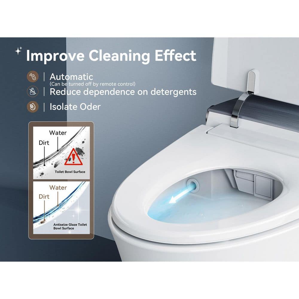 White Ceramic Smart Bidet Toilet with LED Display and Heated Seat