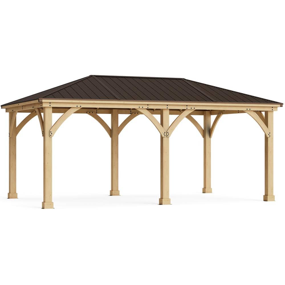 Meridian 12' x 20' Cedar Patio Gazebo with Brown Aluminum Roof