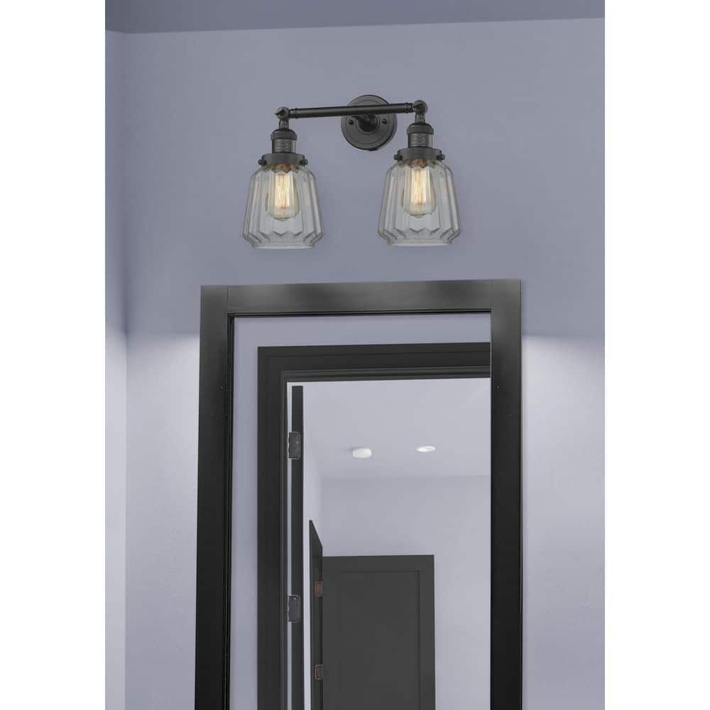 Chatham 16 in. 2-Light Matte Black Vanity Light with Glass Shade price history on PriceWatchPro