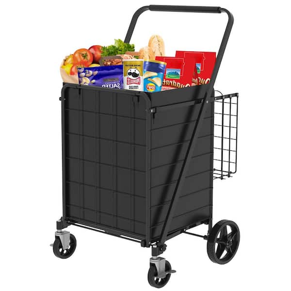 Avex 340 lb. Capacity Hand Truck Foldable Shopping Cart with Double Basket and 360° Rolling Swivel Wheels