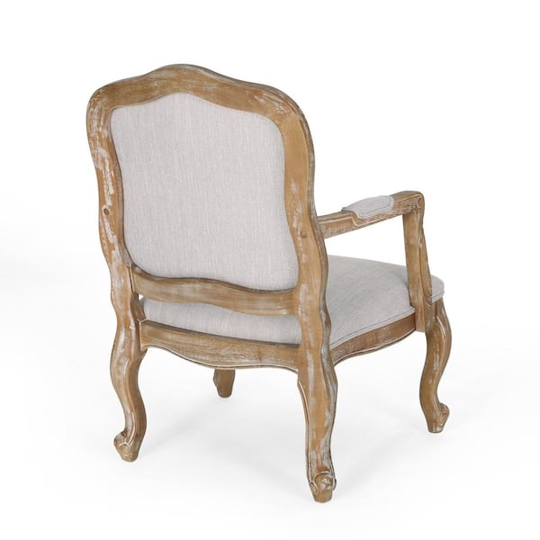 Noble House Joni French Wood Upholstered Dining Armchair, Set of 2, Beige,  Natural 