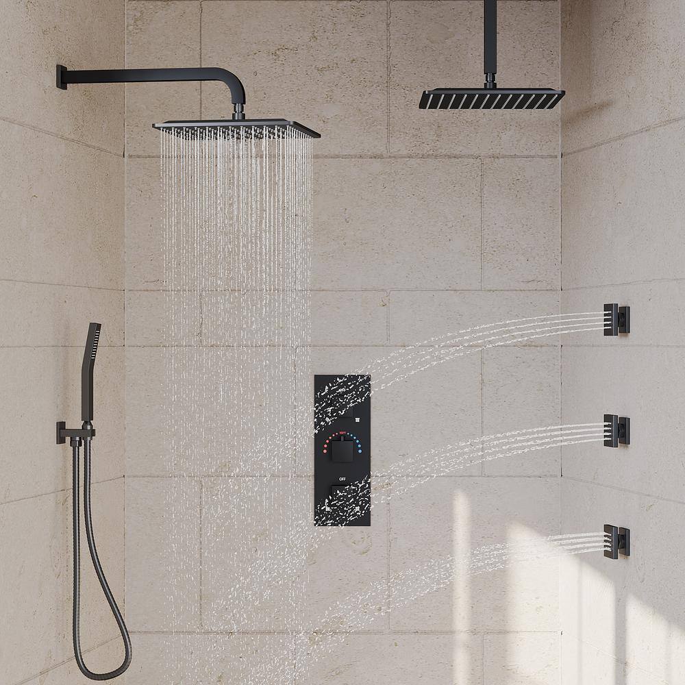 Matte Black Dual Shower Head System with Handheld and Jets